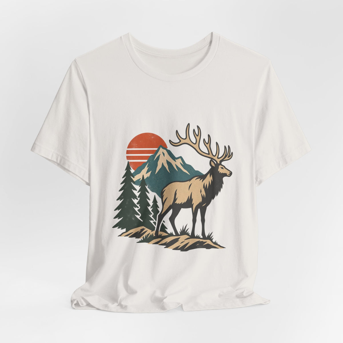 Vintage Elk Mountain T-Shirt, Retro Wilderness Deer and Pine Forest Graphic Tee
