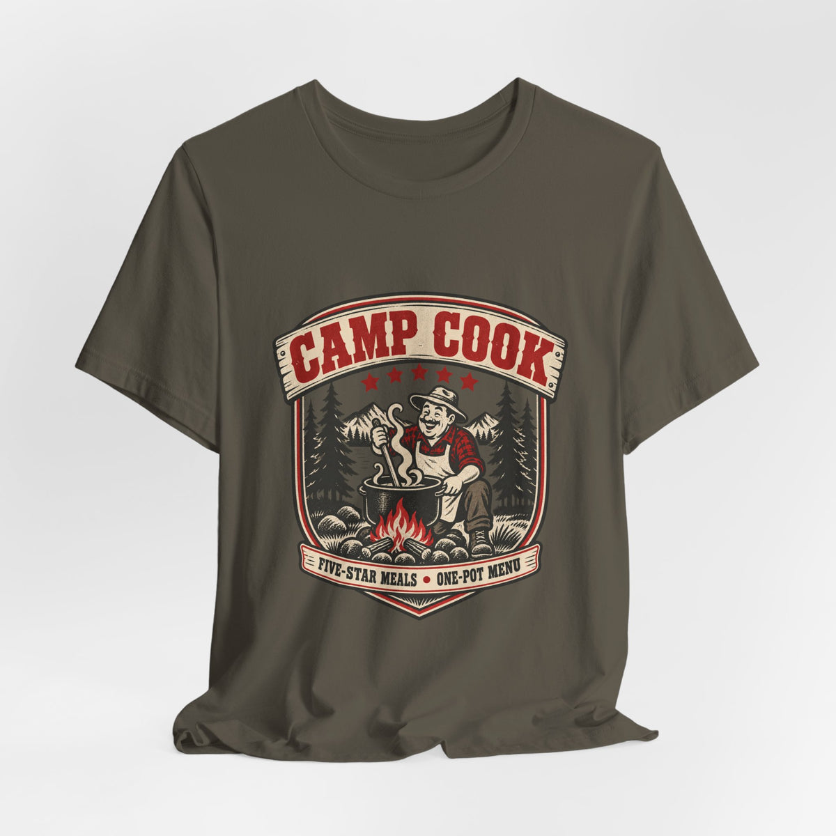Camp Cook T-Shirt — Five-Star Meals One-Pot Menu Vintage Camping Tee