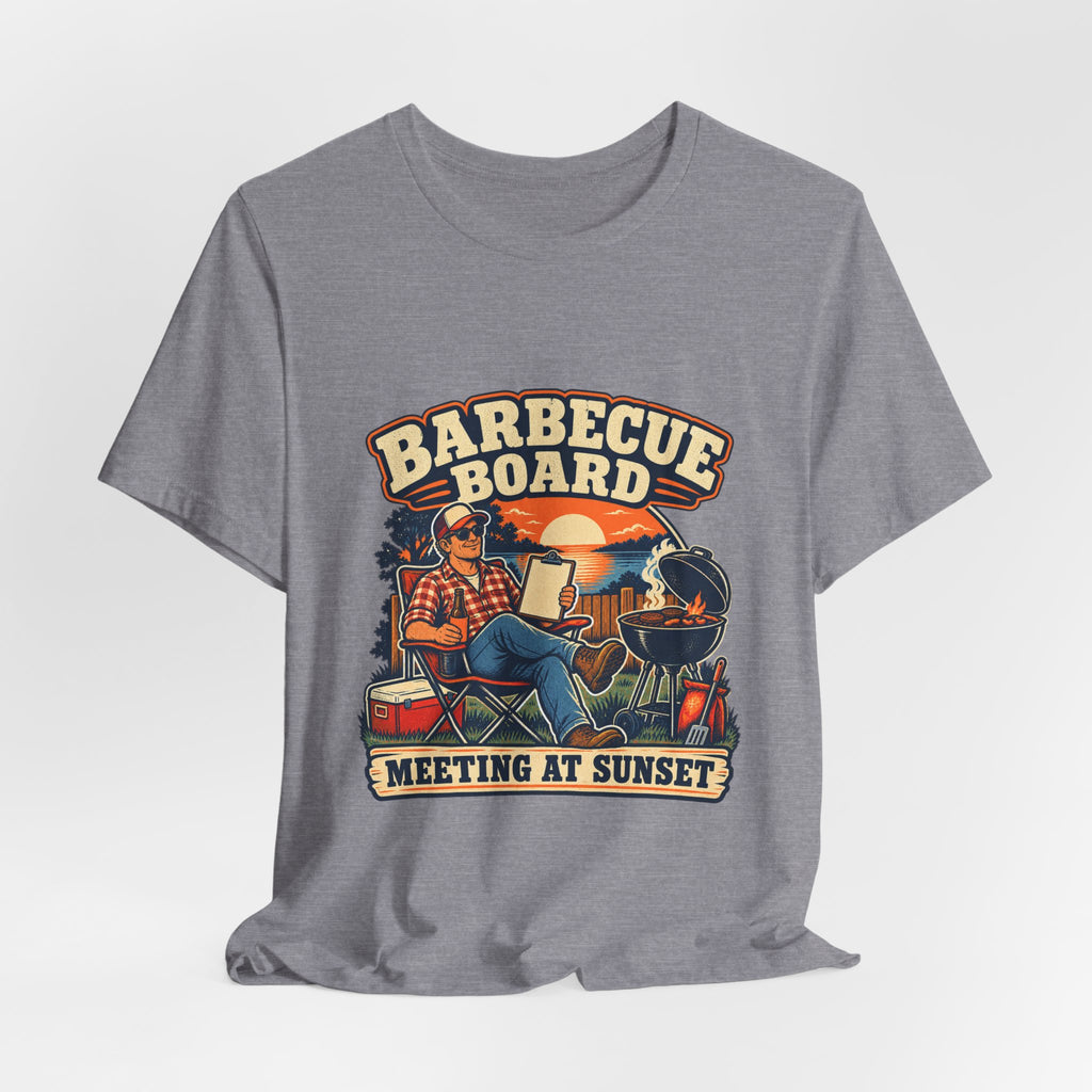Barbecue Board Meeting at Sunset T-Shirt — Vintage Grilling & Backyard BBQ Humor