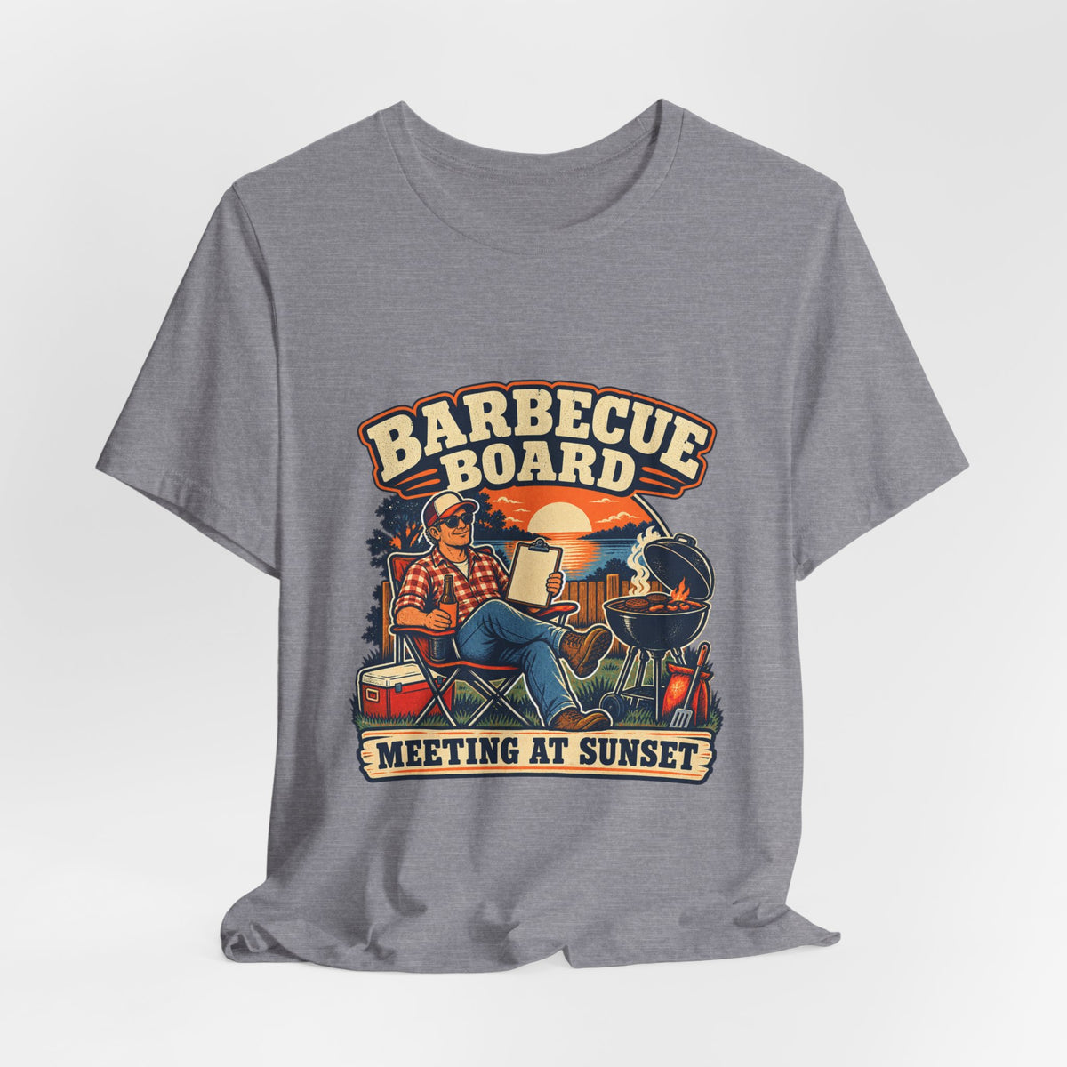Barbecue Board Meeting at Sunset T-Shirt — Vintage Grilling & Backyard BBQ Humor