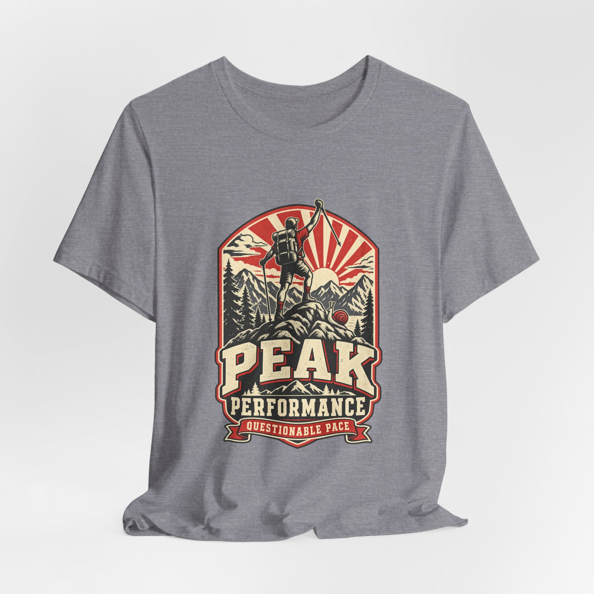 Peak Performance Questionable Pace T-Shirt — Funny Hiking Snail Vintage Mountain Tee