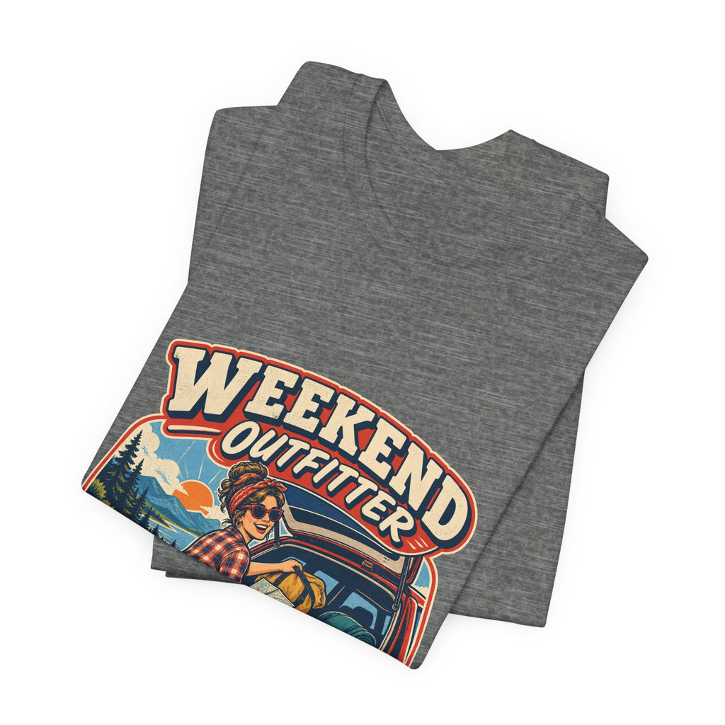 Weekend Outfitter Vintage Adventure T-Shirt — Bags Snacks Backup Plans Retro Road Trip Tee