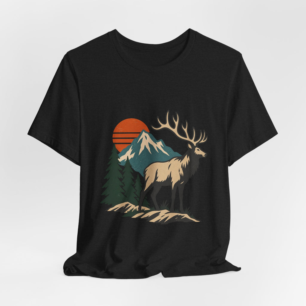 Vintage Elk Mountain T-Shirt, Retro Wilderness Deer and Pine Forest Graphic Tee