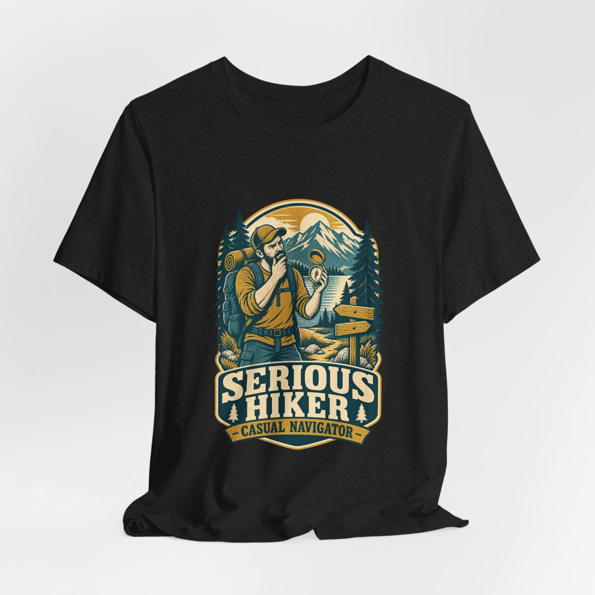 Serious Hiker T-Shirt — Casual Navigator Vintage Hiking Compass Mountain Tee