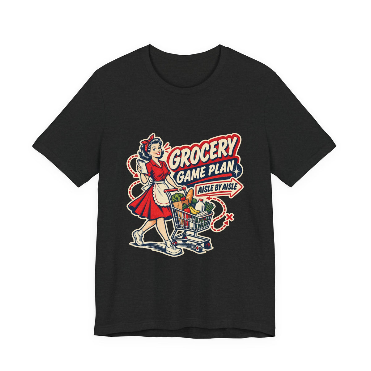 Grocery Game Plan Vintage T-Shirt — Aisle by Aisle Retro Shopping Humor Tee