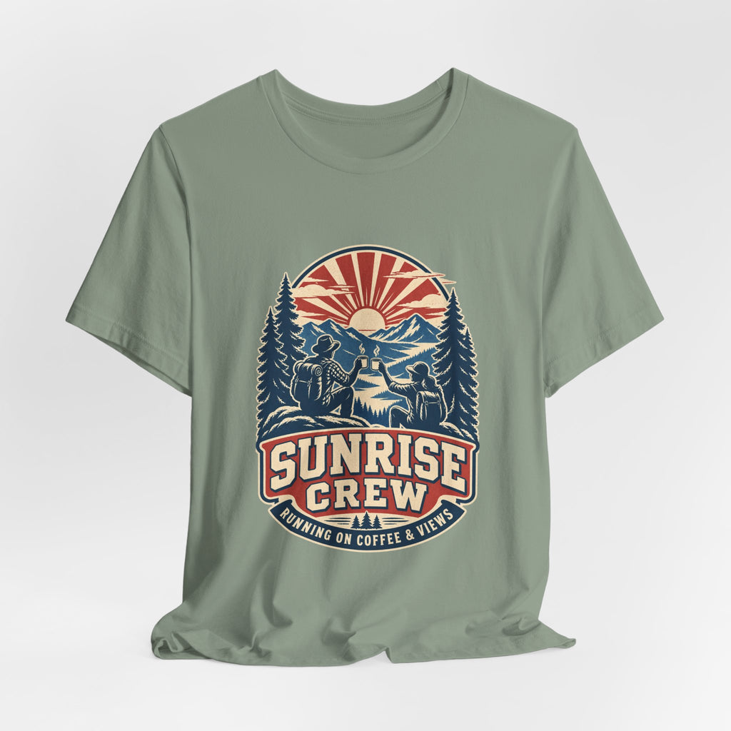 Sunrise Crew Hiking Tee — Running on Coffee & Views Vintage Mountain Shirt