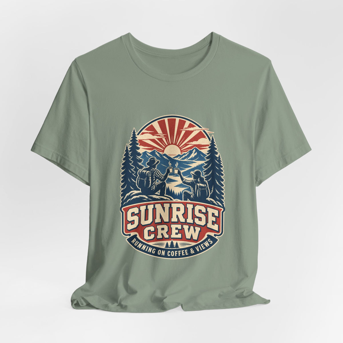 Sunrise Crew Hiking Tee — Running on Coffee & Views Vintage Mountain Shirt