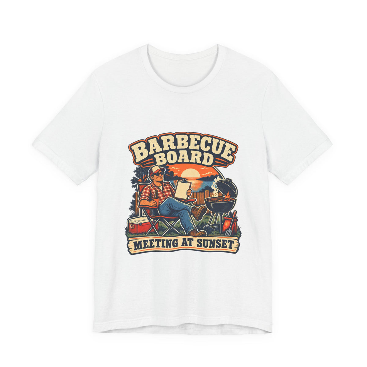 Barbecue Board Meeting at Sunset T-Shirt — Vintage Grilling & Backyard BBQ Humor