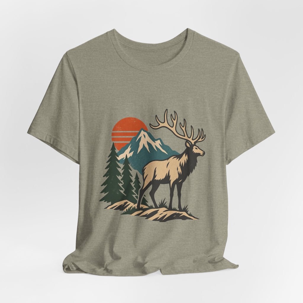 Vintage Elk Mountain T-Shirt, Retro Wilderness Deer and Pine Forest Graphic Tee