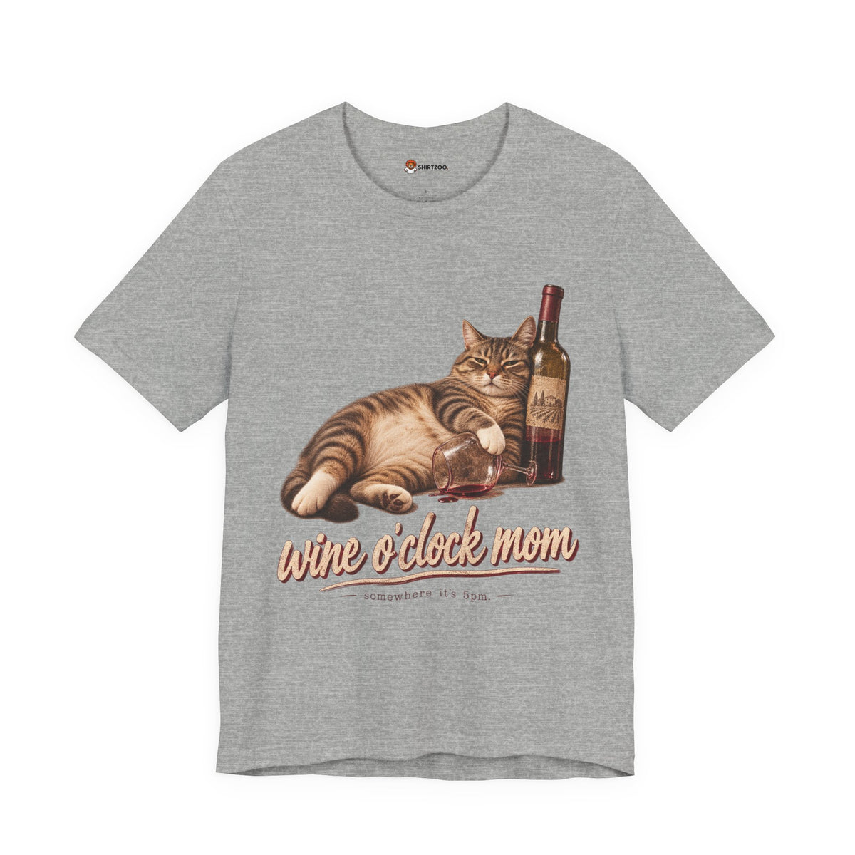 Wine O'Clock Mom T-Shirt — Cat with Wine Bottle Graphic