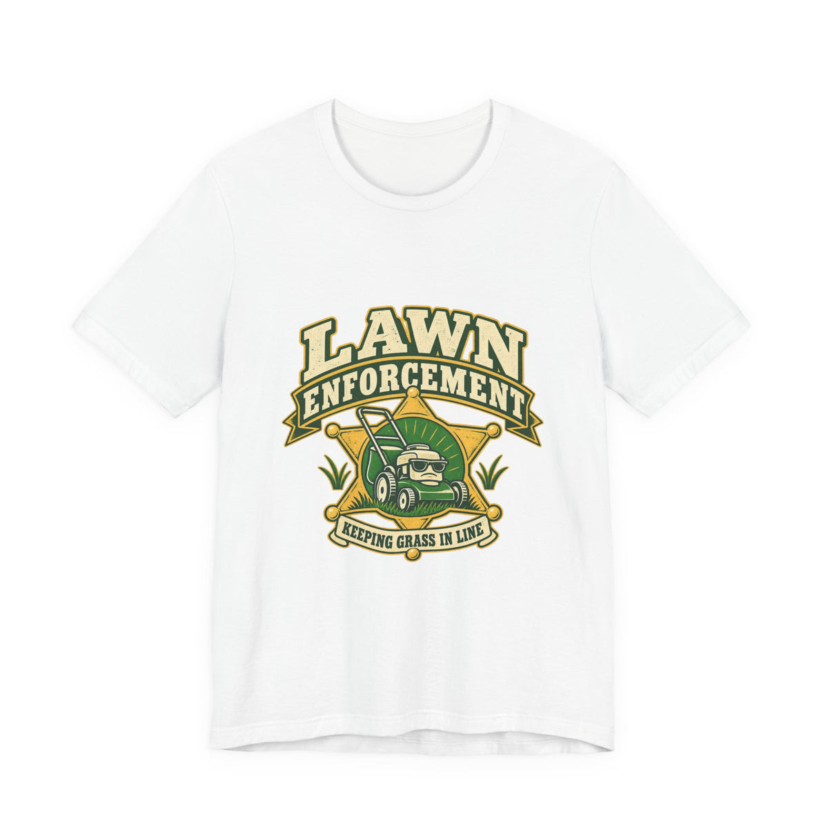 Lawn Enforcement Mower T-Shirt — Keeping Grass in Line Vintage Lawn Care Tee