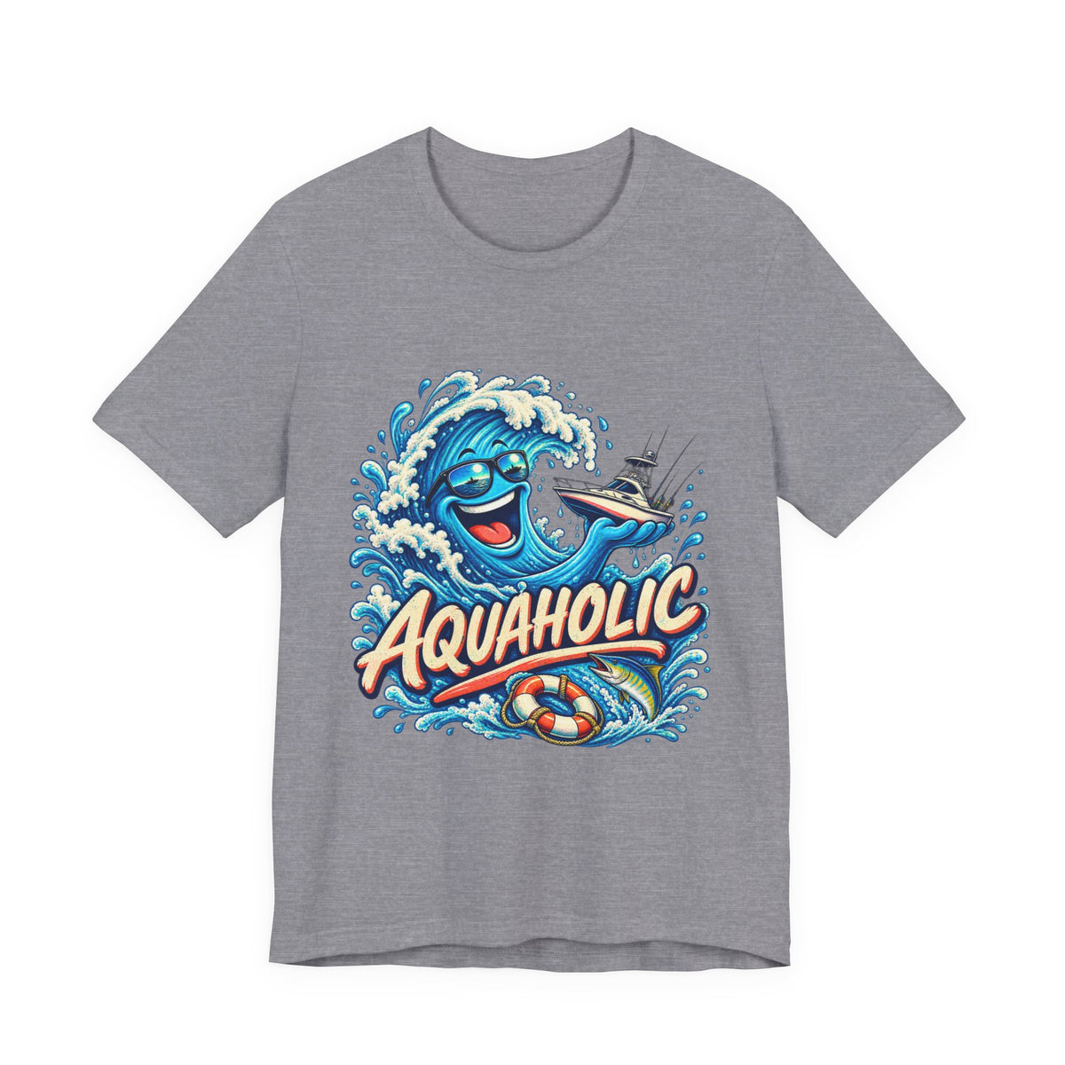 Aquaholic T-Shirt, Vintage Ocean Wave Humor Tee for Boating and Fishing Fans