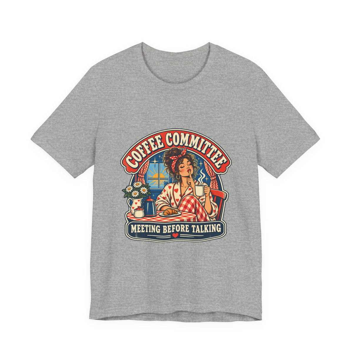 Coffee Committee T-Shirt, Meeting Before Talking Retro Coffee Lover Tee