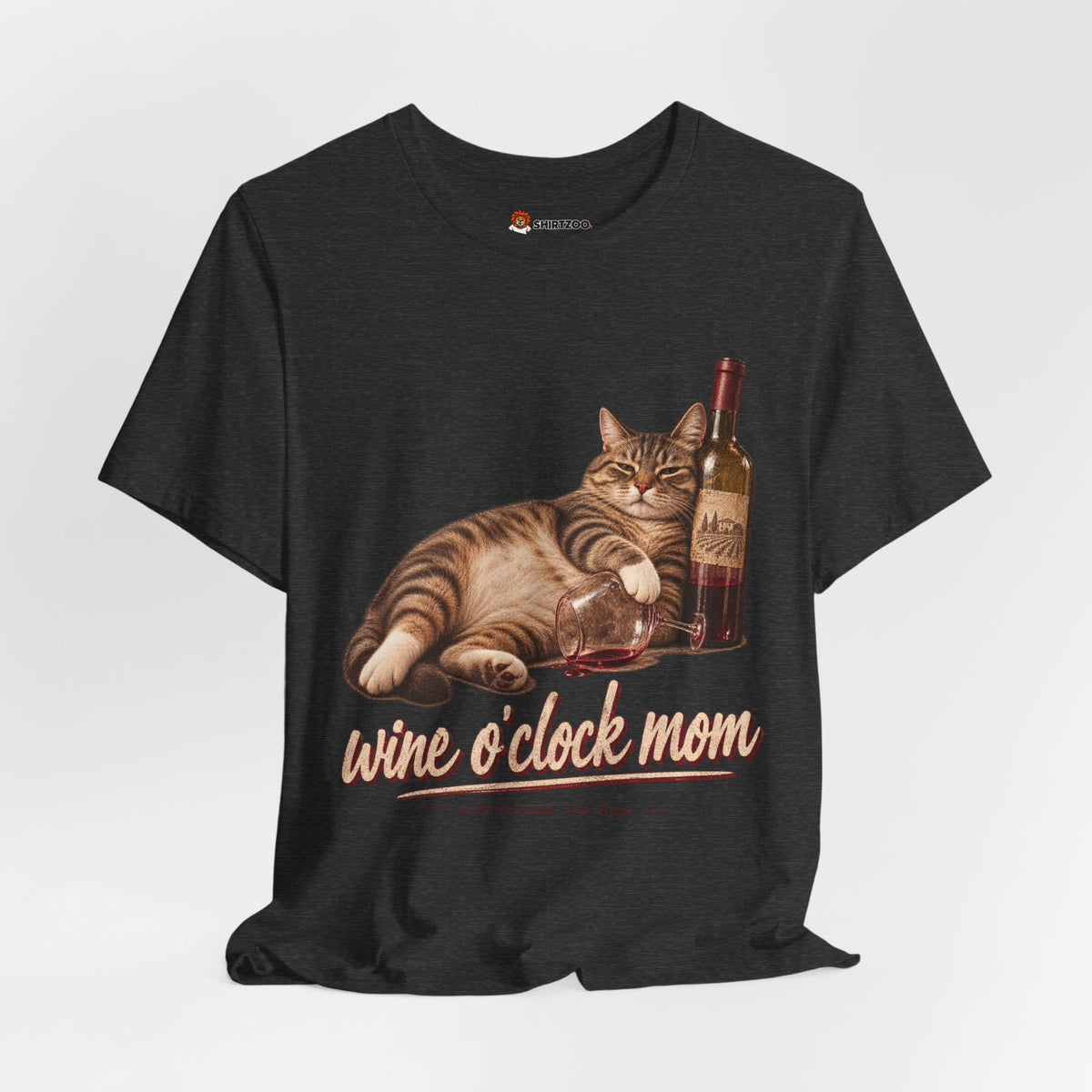 Wine O'Clock Mom T-Shirt — Cat with Wine Bottle Graphic