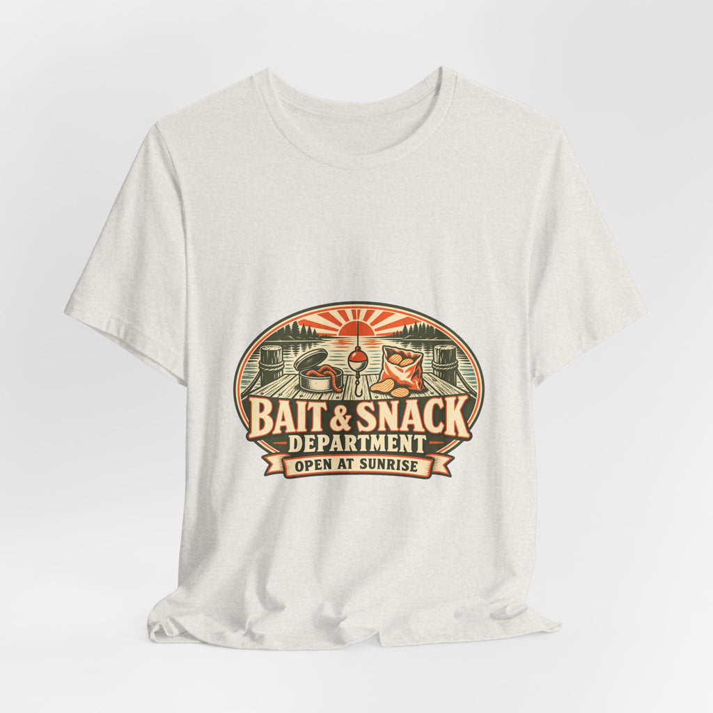 Bait & Snack Department T-Shirt — Open at Sunrise Fishing Dock Vintage Tee