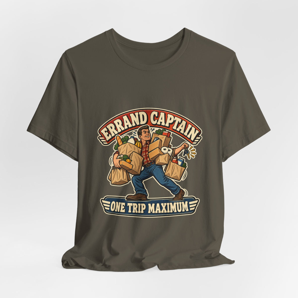 Errand Captain One Trip Maximum T-Shirt — Retro Grocery Haul Humor Tee