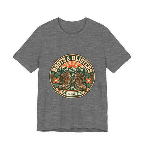 Boots & Blisters T-Shirt — Vintage Hiking Boots Mountain Trail Tee