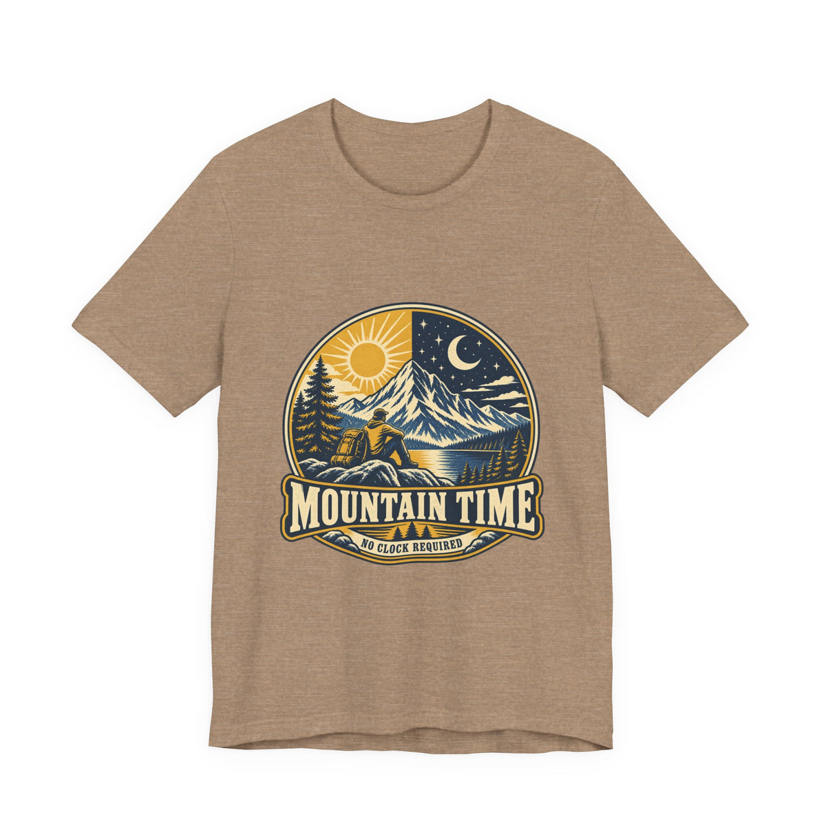 Mountain Time T-Shirt, No Clock Required Vintage Hiking Mountain Lake Tee