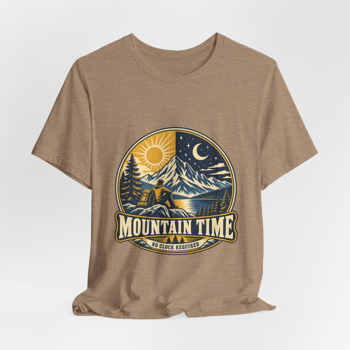 Mountain Time T-Shirt, No Clock Required Vintage Hiking Mountain Lake Tee