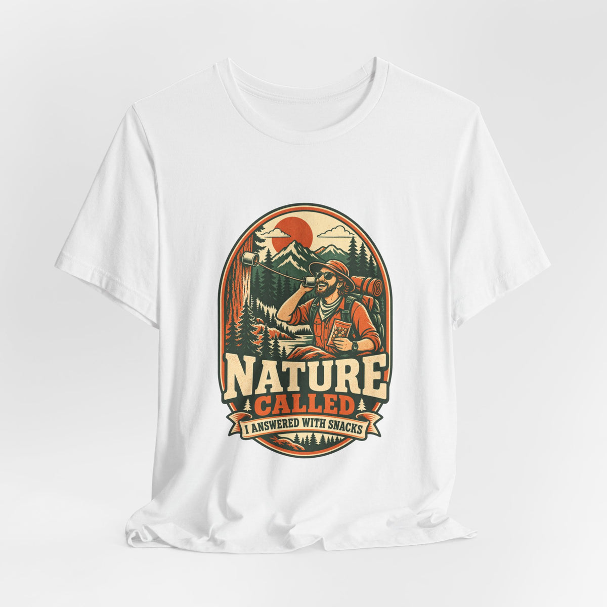 Nature Called, I Answered With Snacks T-Shirt — Funny Hiking & Camping Vintage Outdoors Tee