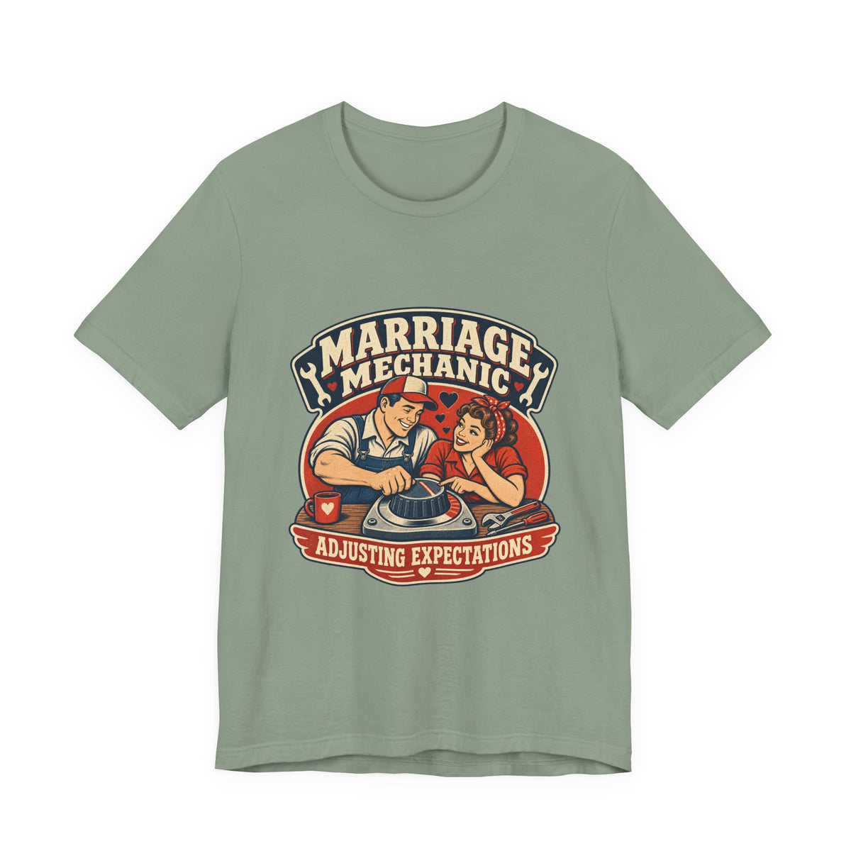 Marriage Mechanic Adjusting Expectations T-Shirt — Retro Couple Humor Tee
