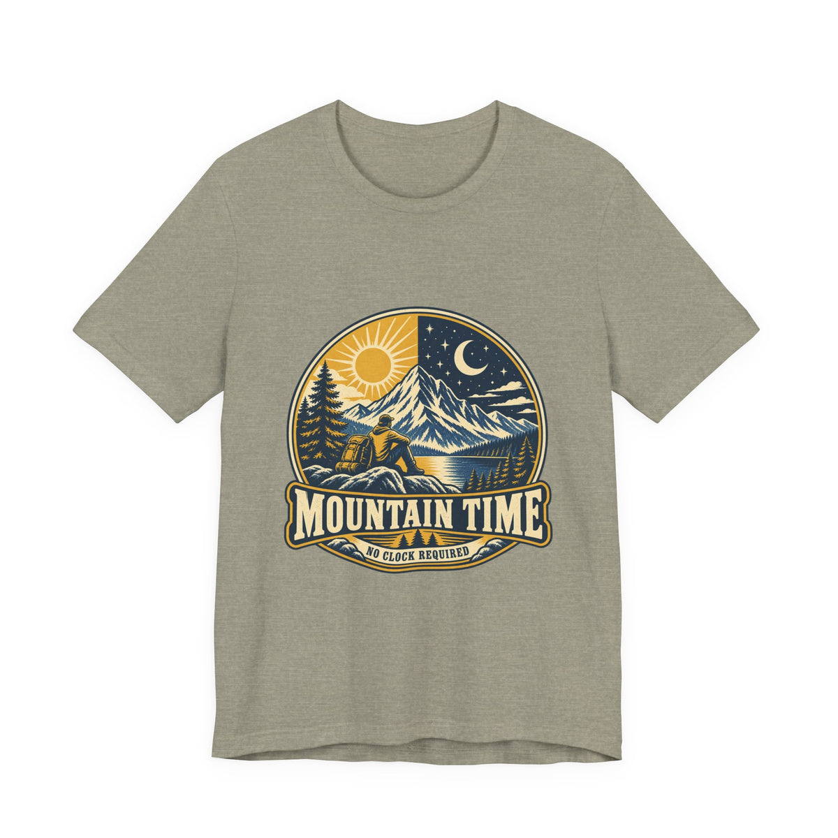 Mountain Time T-Shirt, No Clock Required Vintage Hiking Mountain Lake Tee