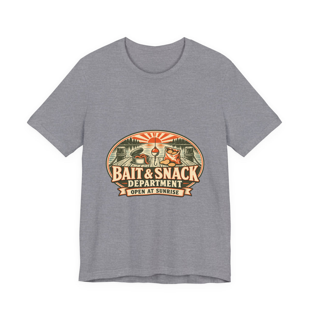 Bait & Snack Department T-Shirt — Open at Sunrise Fishing Dock Vintage Tee