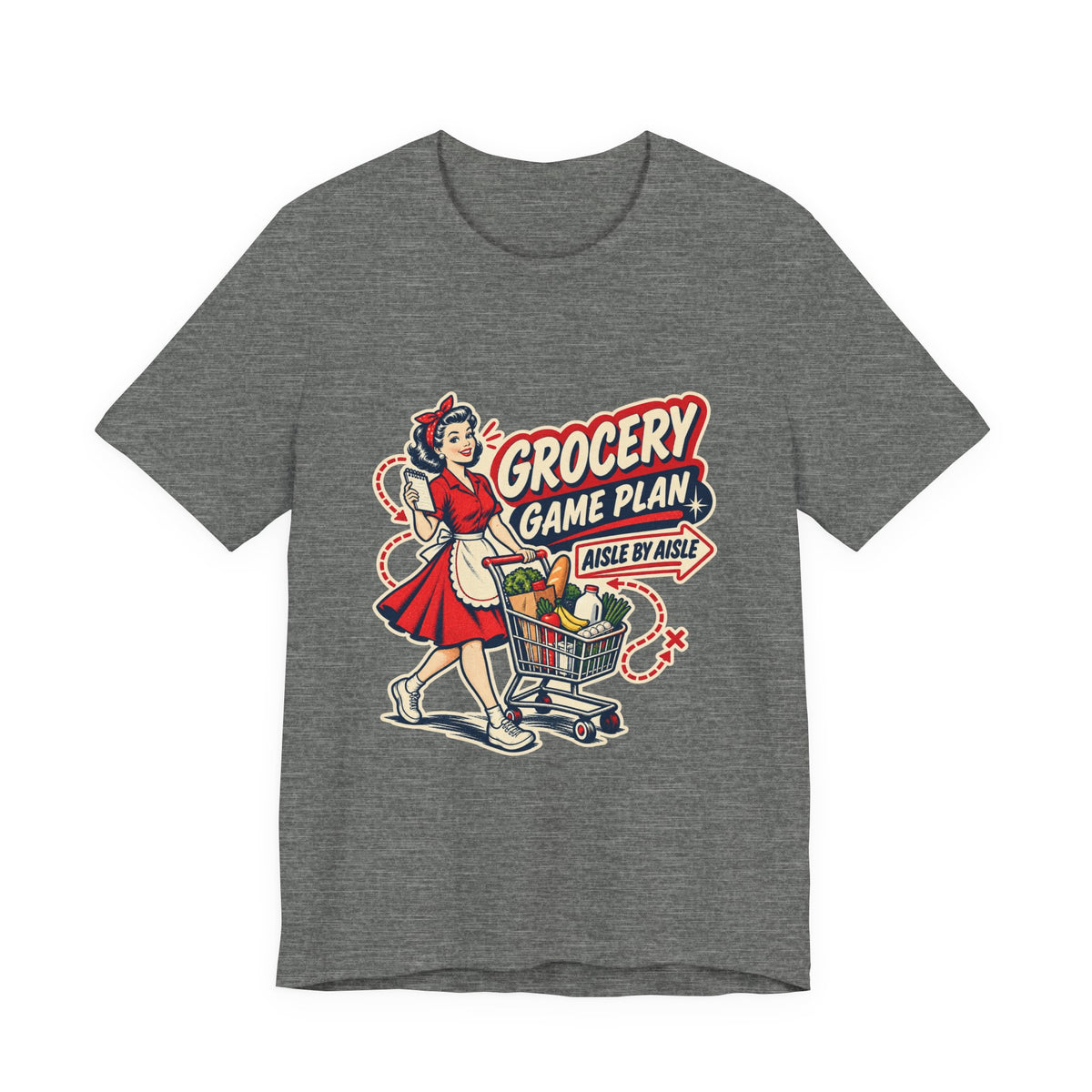Grocery Game Plan Vintage T-Shirt — Aisle by Aisle Retro Shopping Humor Tee