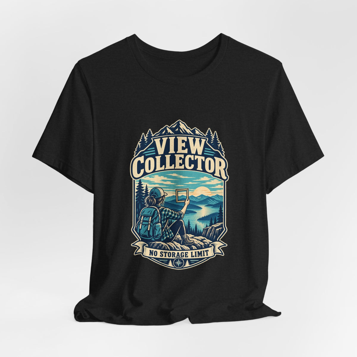 View Collector T-Shirt — No Storage Limit Mountain Lake Hiking Photographer Tee