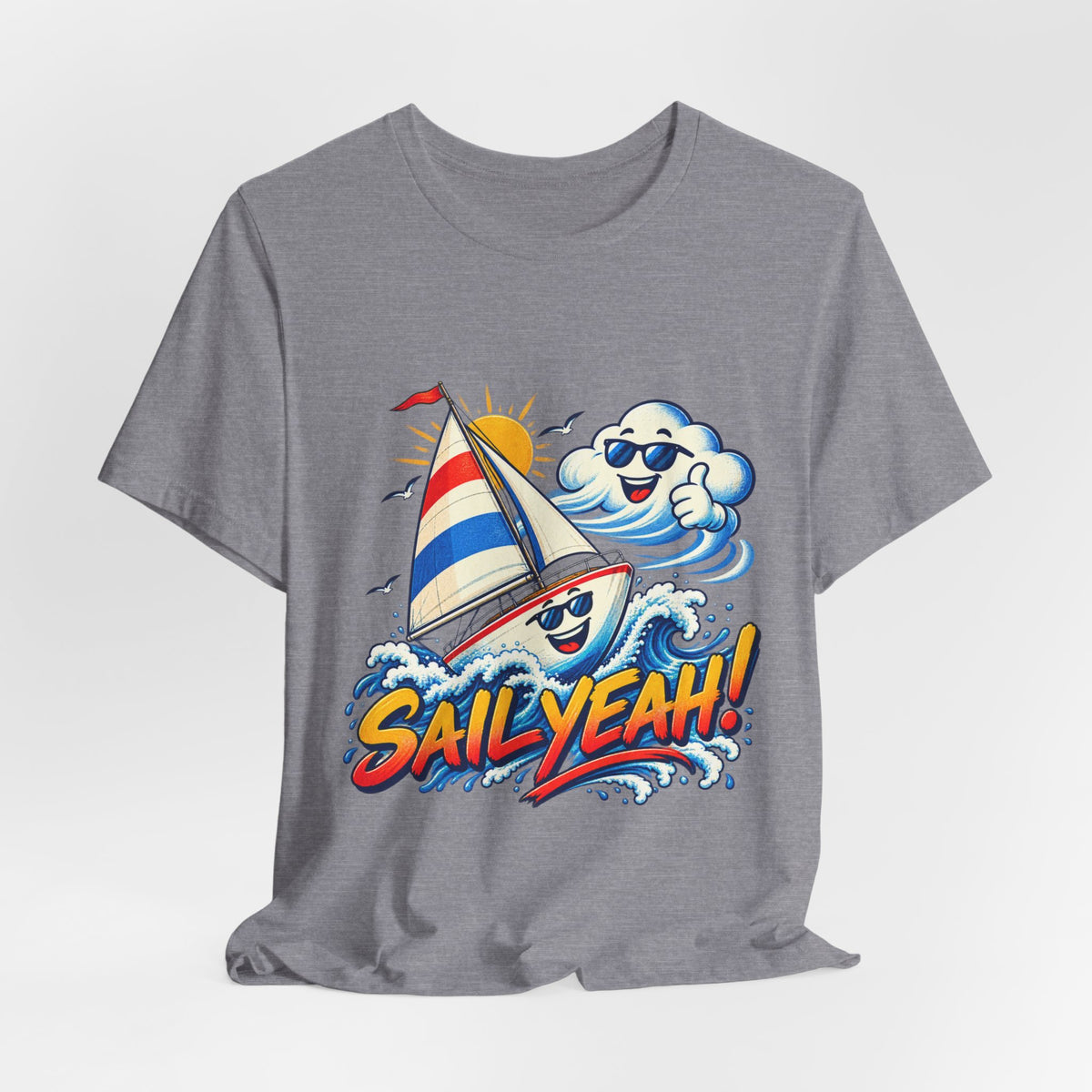 Sail Yeah! Vintage Sailboat T-Shirt with Cool Wave Cartoon