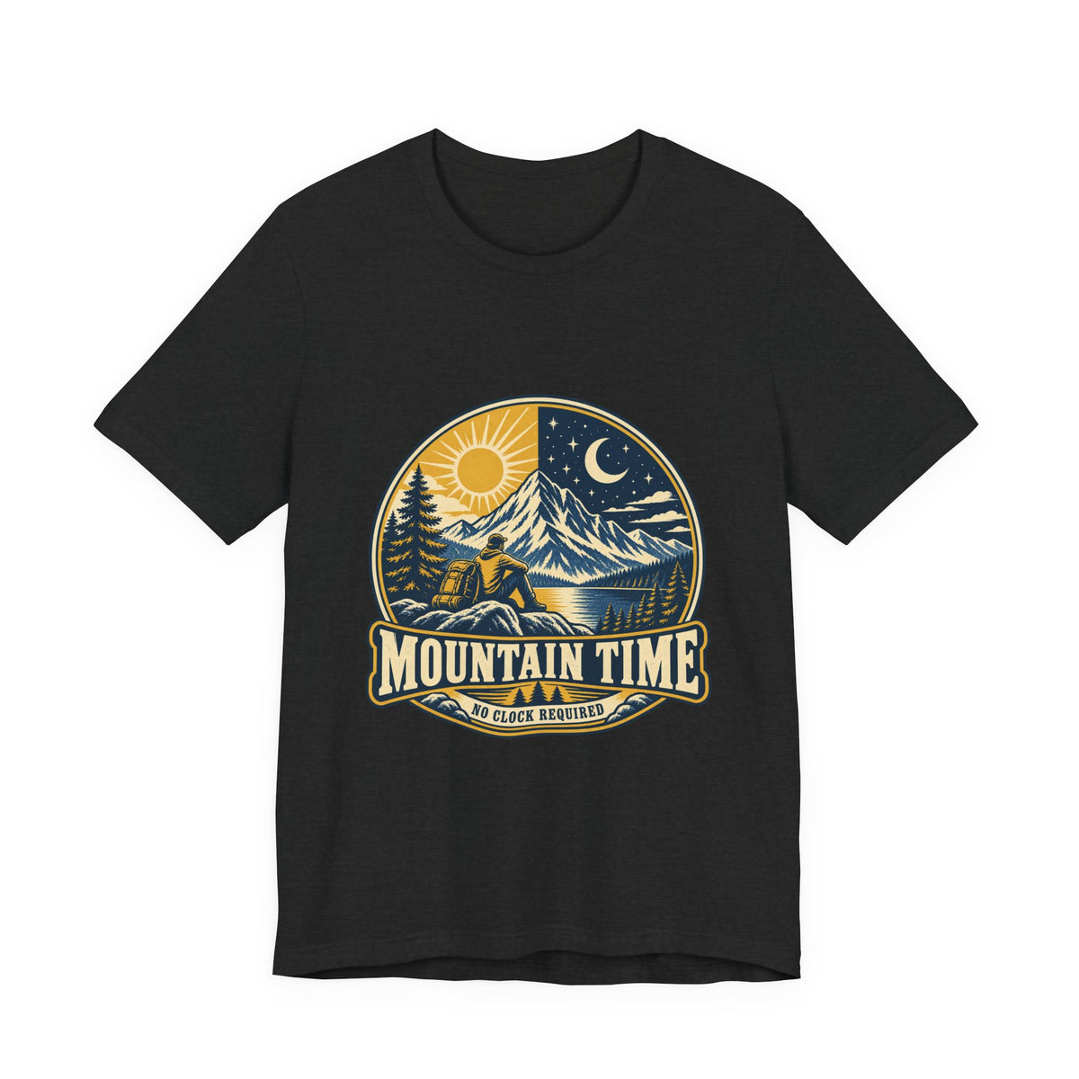 Mountain Time T-Shirt, No Clock Required Vintage Hiking Mountain Lake Tee