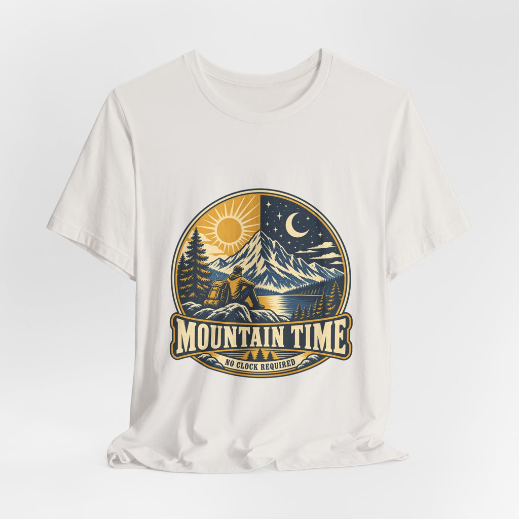 Mountain Time T-Shirt, No Clock Required Vintage Hiking Mountain Lake Tee