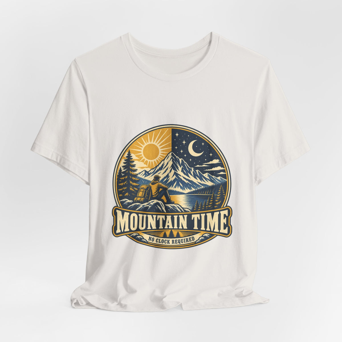 Mountain Time T-Shirt, No Clock Required Vintage Hiking Mountain Lake Tee