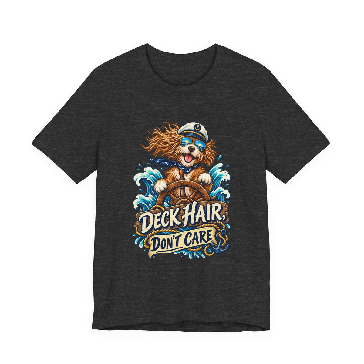 Deck Hair Don’t Care Dog Sailor T-Shirt — Funny Nautical Sea Dog Vintage Tee