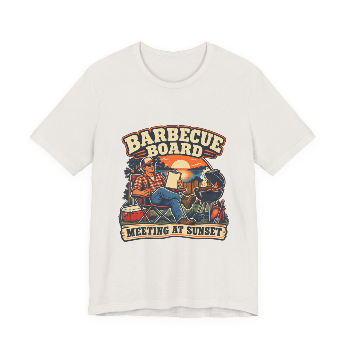 Barbecue Board Meeting at Sunset T-Shirt — Vintage Grilling & Backyard BBQ Humor