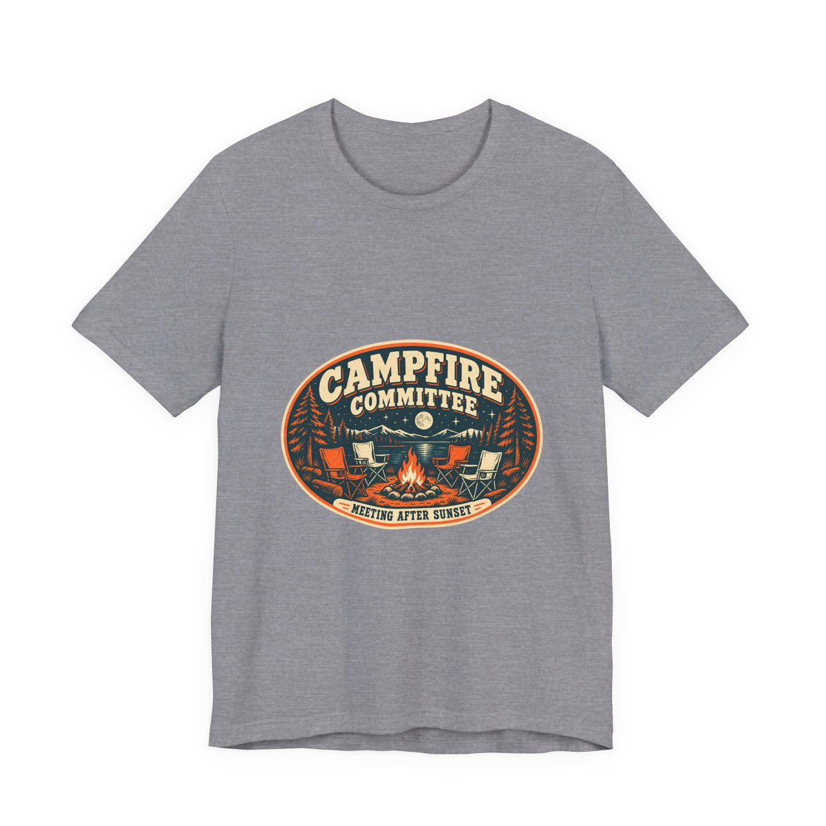 Campfire Committee T-Shirt — Meeting After Sunset Vintage Camping Badge Tee