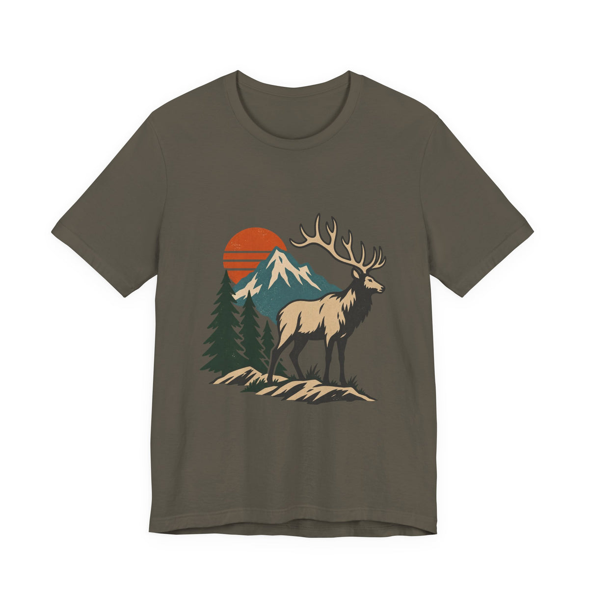 Vintage Elk Mountain T-Shirt, Retro Wilderness Deer and Pine Forest Graphic Tee
