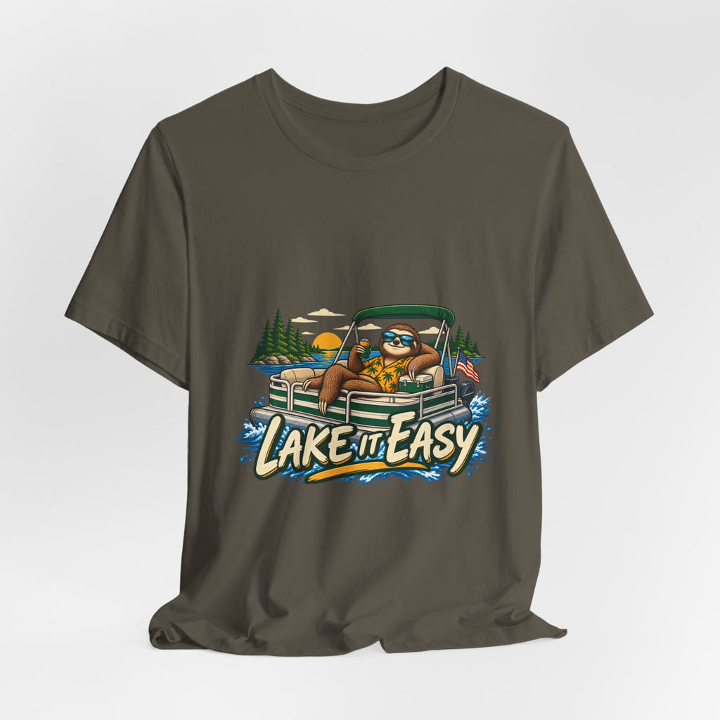 Lake It Easy Sloth Pontoon Boat T-Shirt — Vintage Summer Lake Life Humor Tee