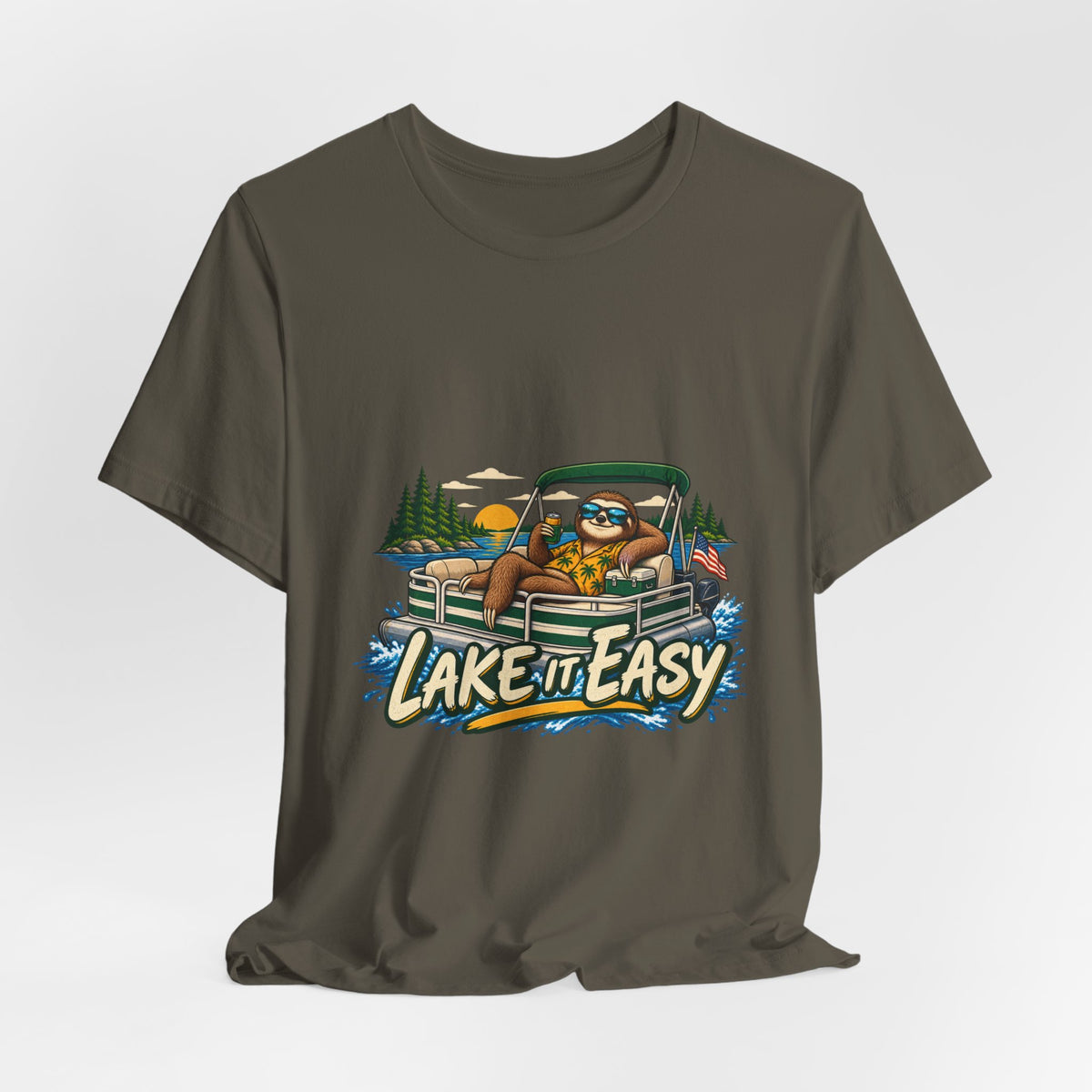 Lake It Easy Sloth Pontoon Boat T-Shirt — Vintage Summer Lake Life Humor Tee