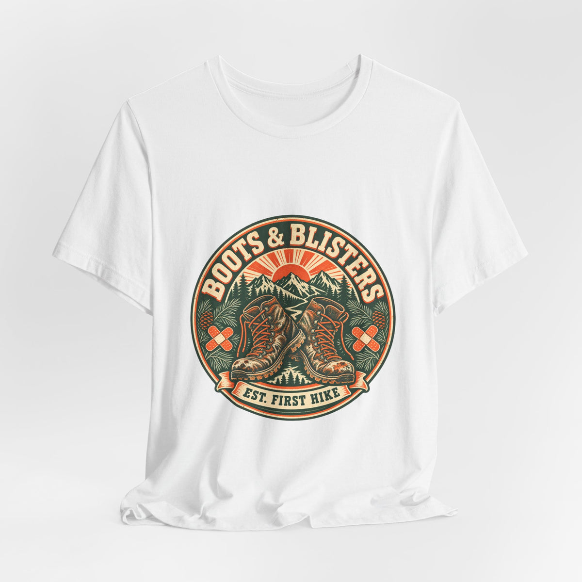 Boots & Blisters T-Shirt — Vintage Hiking Boots Mountain Trail Tee