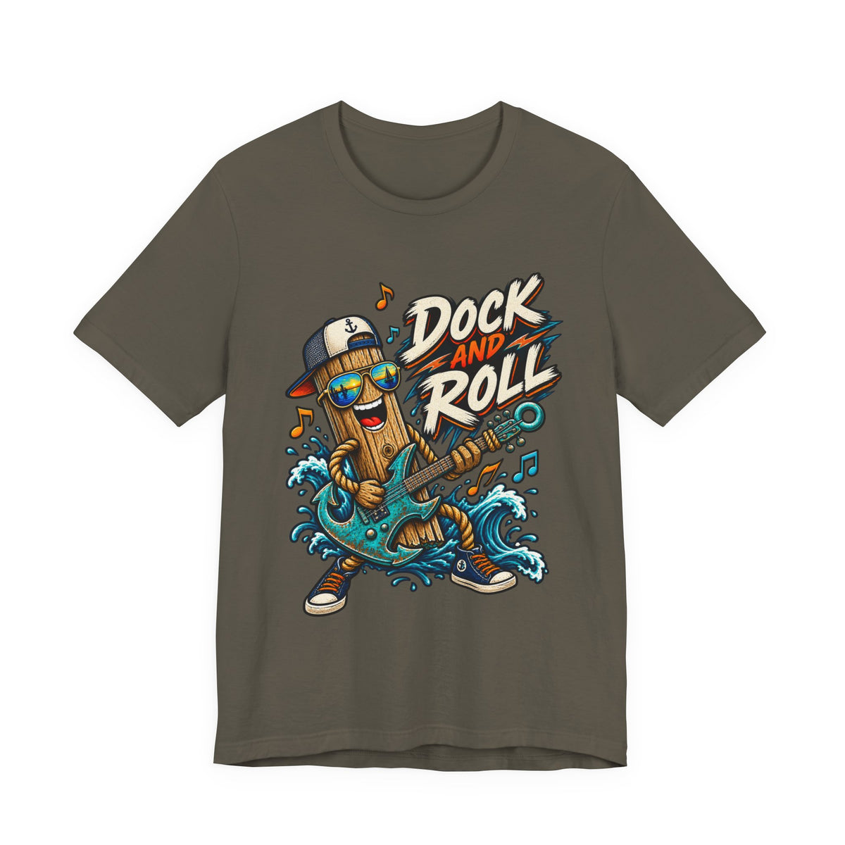 Dock and Roll T-Shirt, Funny Nautical Guitar Vintage Lake Life Tee