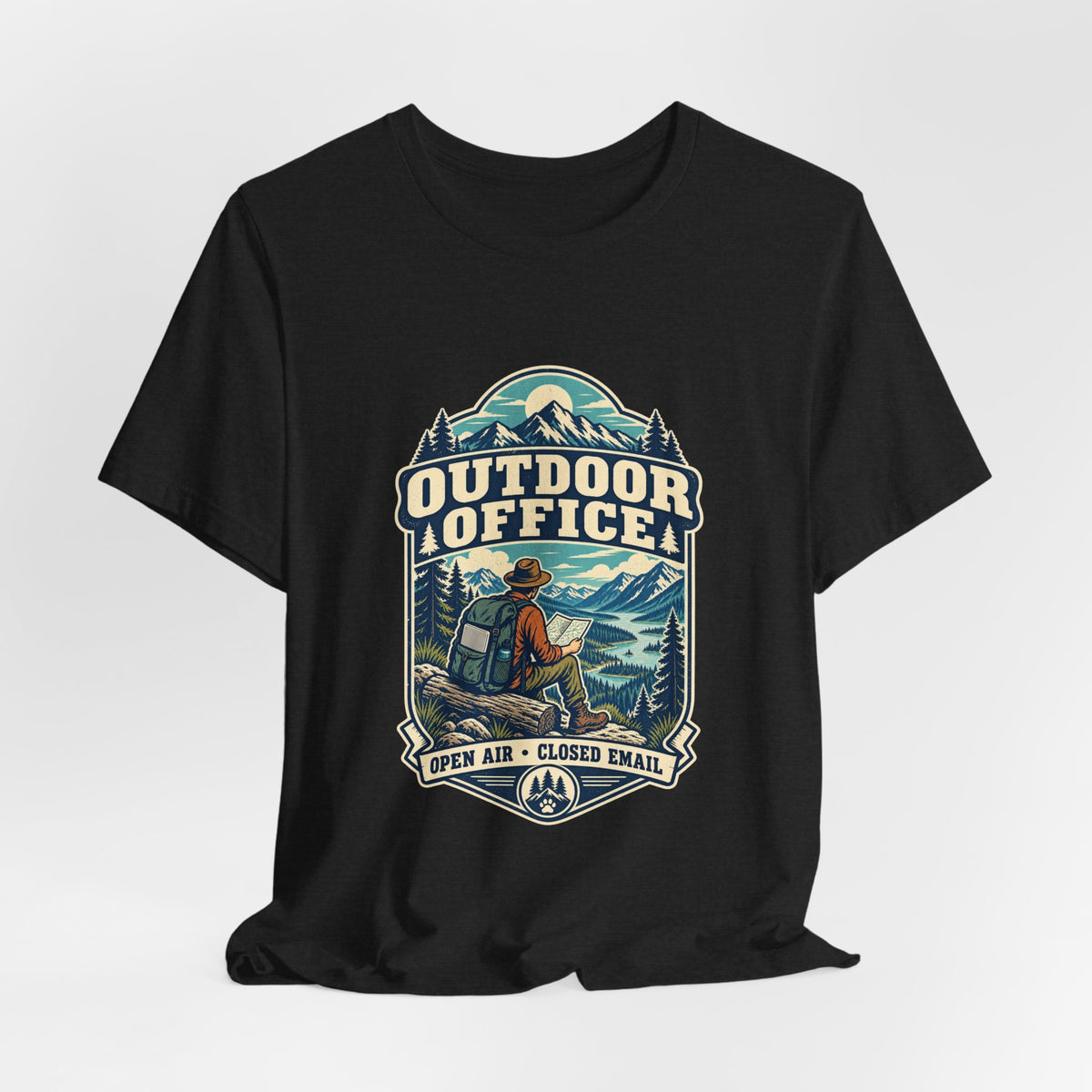 Outdoor Office T-Shirt — Open Air Closed Email Vintage Hiking and Mountain Adventure Tee