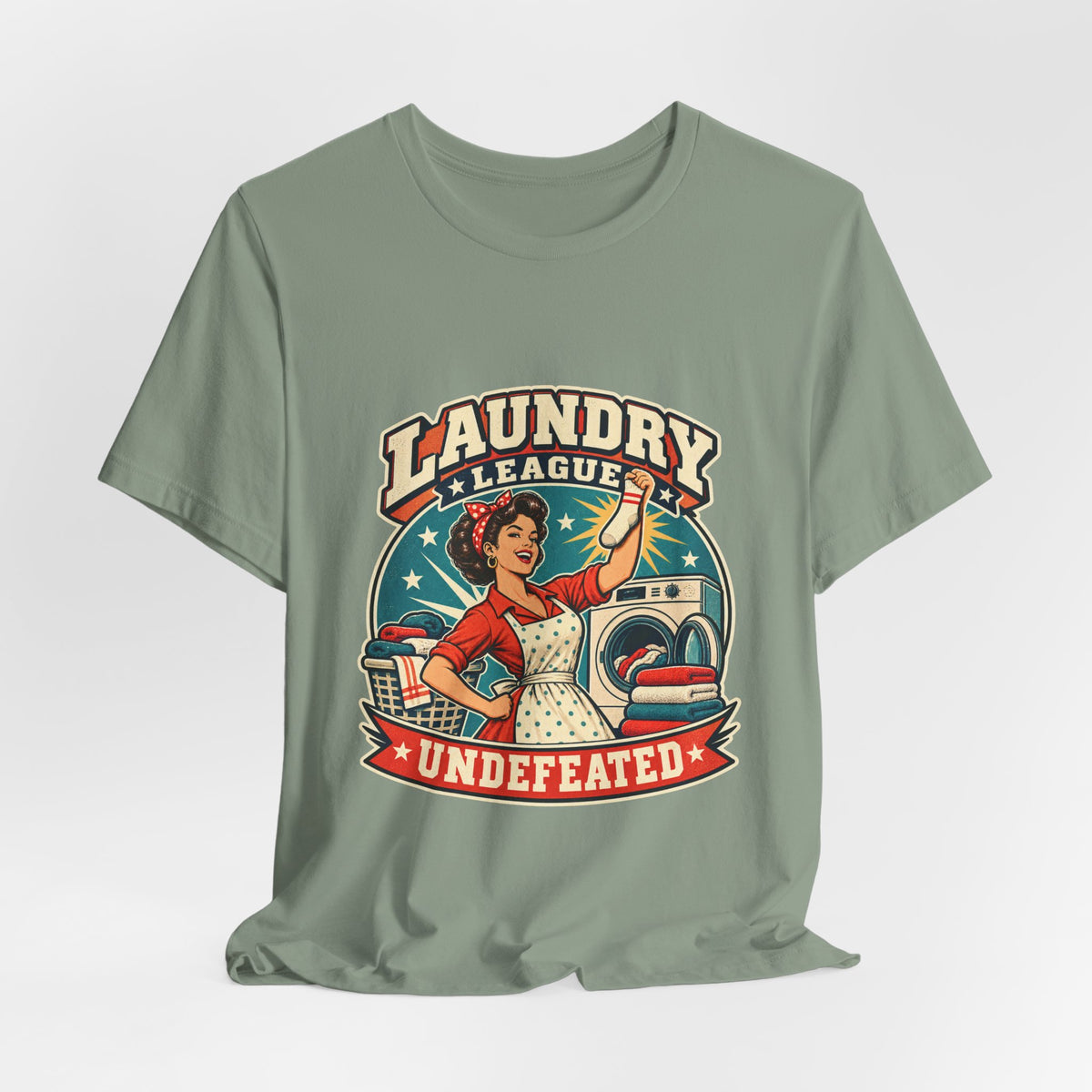 Laundry League Undefeated T-Shirt, Vintage Retro Laundry Room Humor Tee