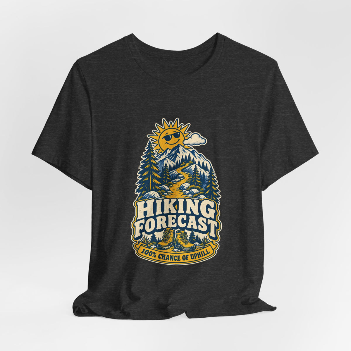Hiking Forecast T-Shirt — 100% Chance of Uphill Vintage Mountain Tee