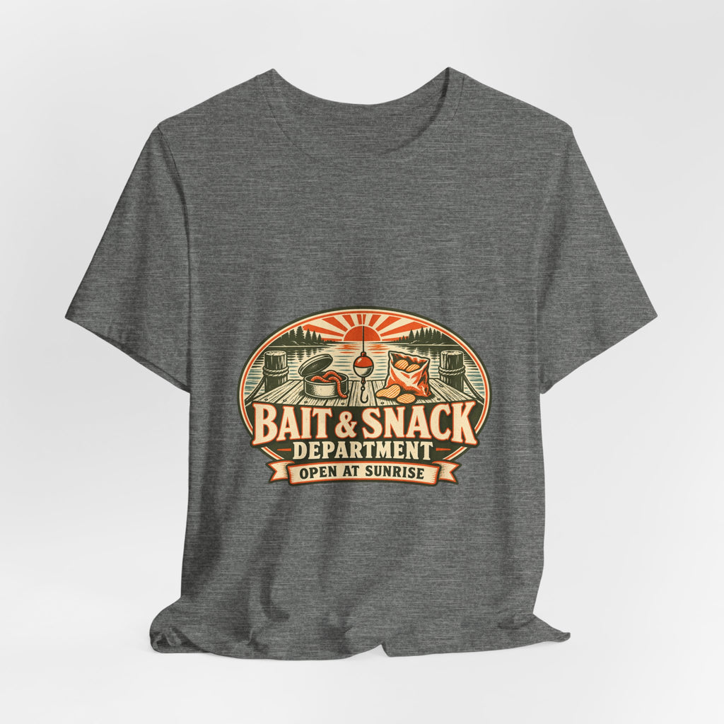 Bait & Snack Department T-Shirt — Open at Sunrise Fishing Dock Vintage Tee