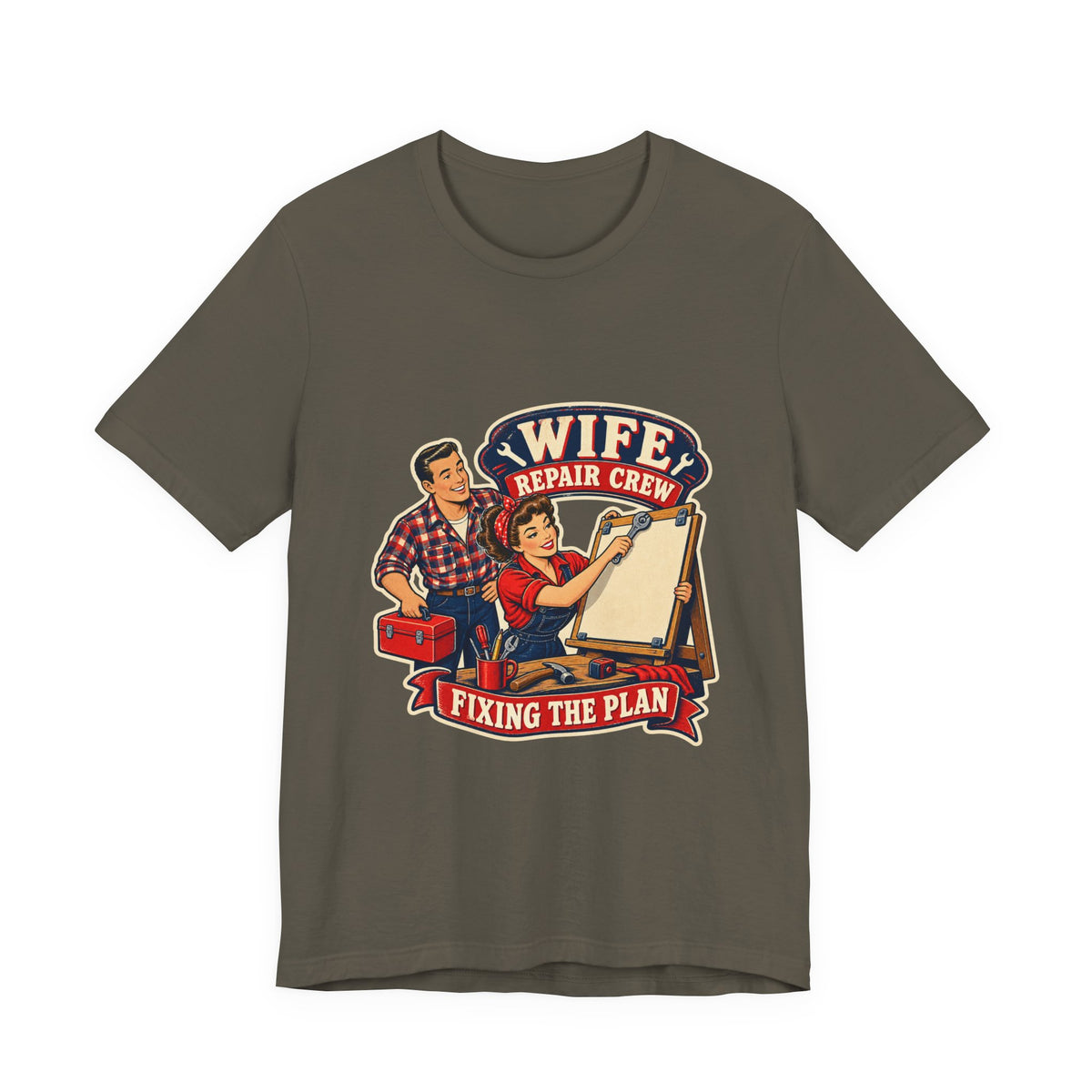 Wife Repair Crew T-Shirt, Fixing the Plan Retro Couple Humor Tee