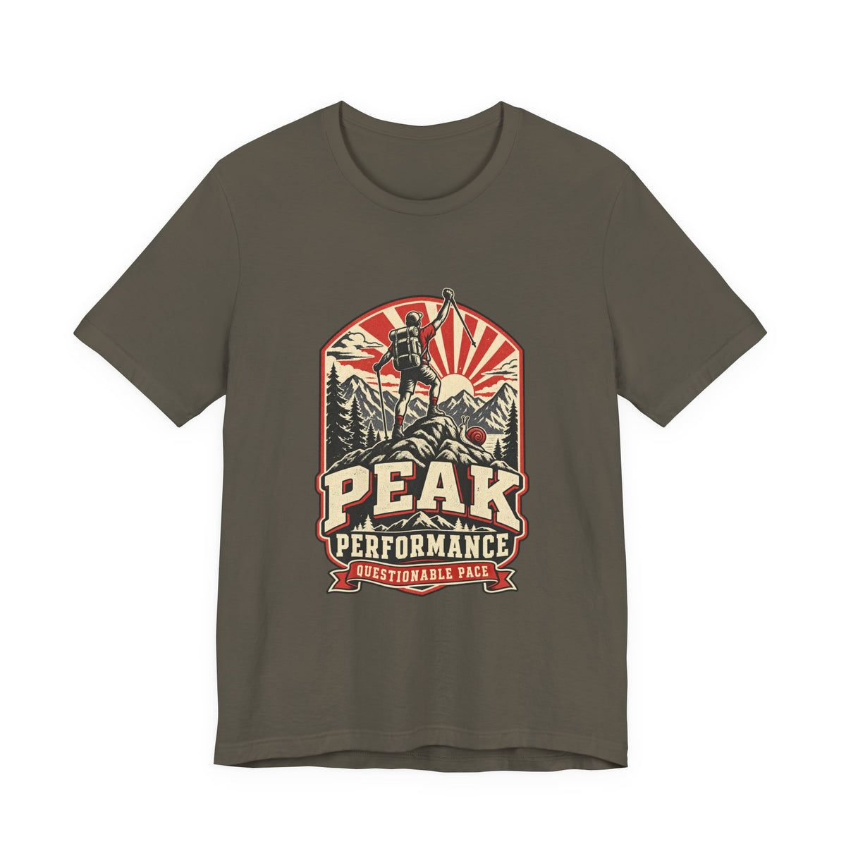 Peak Performance Questionable Pace T-Shirt — Funny Hiking Snail Vintage Mountain Tee
