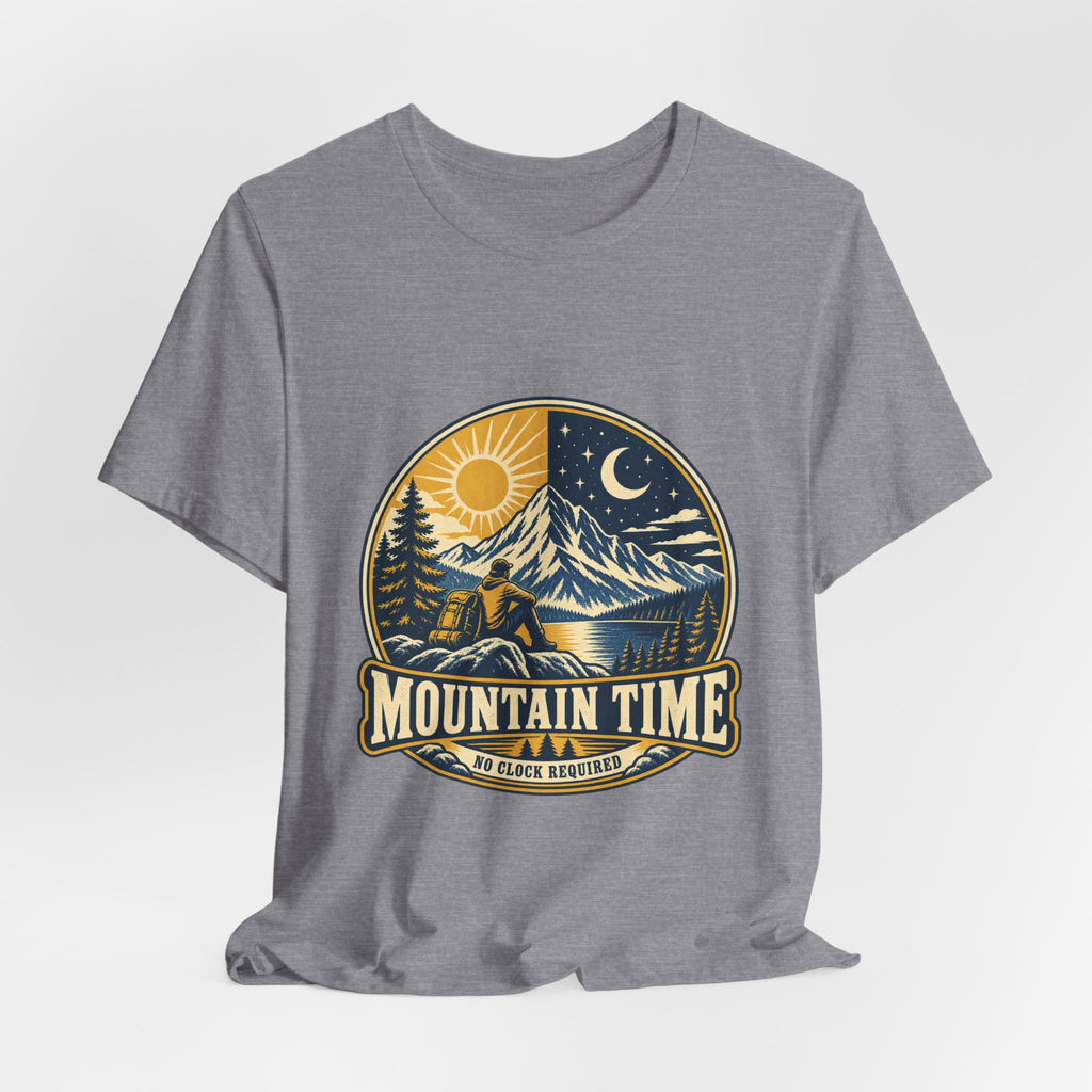 Mountain Time T-Shirt, No Clock Required Vintage Hiking Mountain Lake Tee