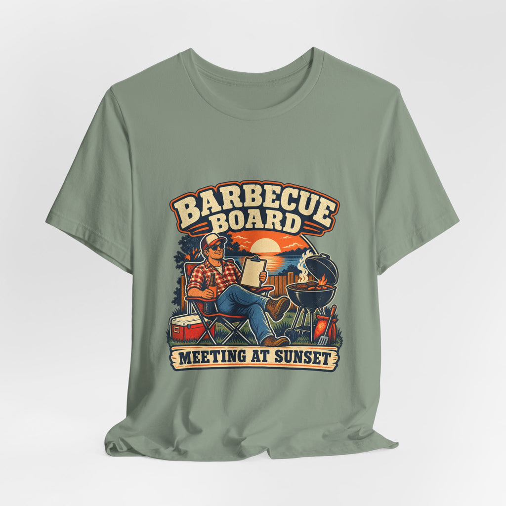 Barbecue Board Meeting at Sunset T-Shirt — Vintage Grilling & Backyard BBQ Humor
