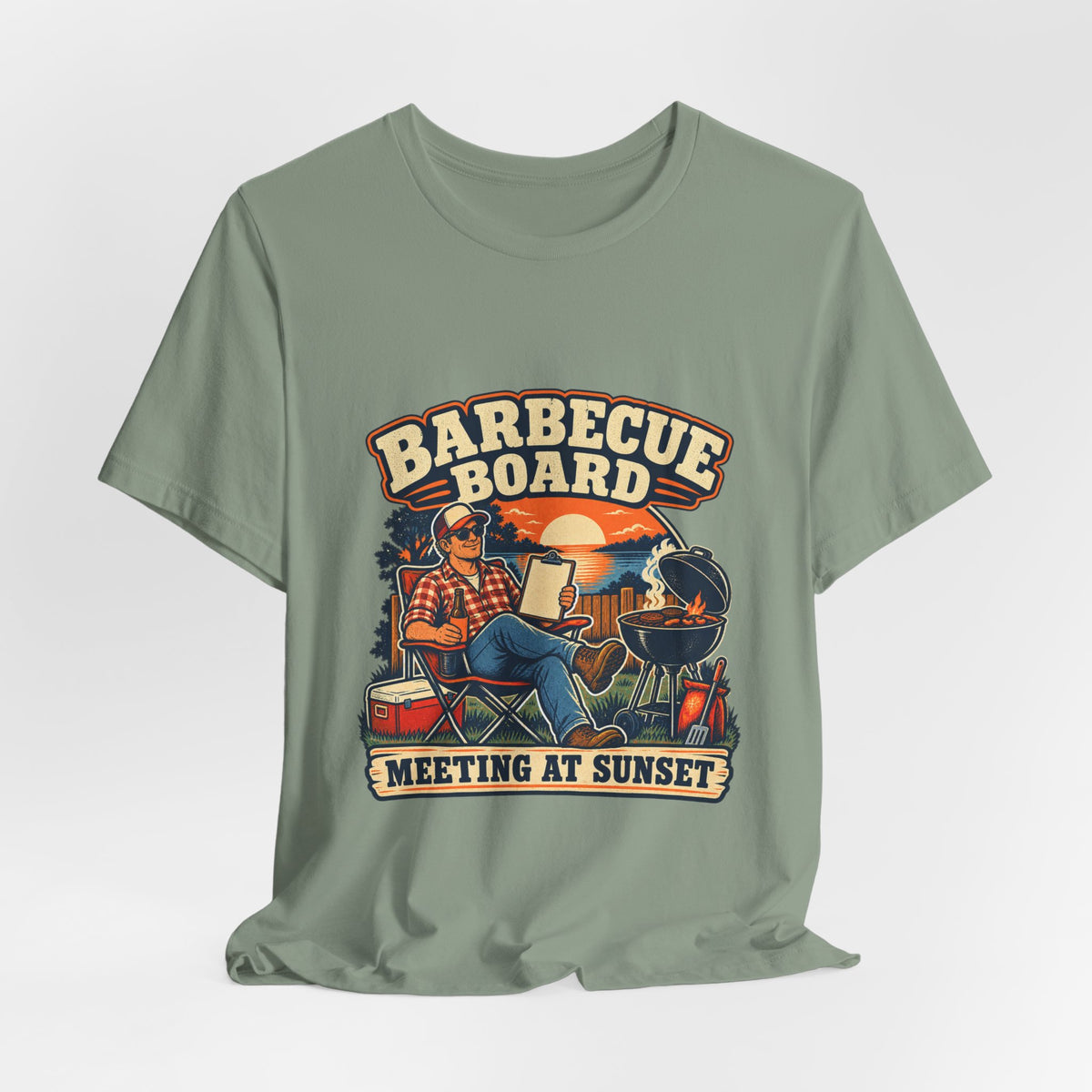 Barbecue Board Meeting at Sunset T-Shirt — Vintage Grilling & Backyard BBQ Humor
